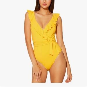 Bleu Rod Beattie Tuscan Sun Ruffled straps Surplice One Piece Swimsuit 12 slim